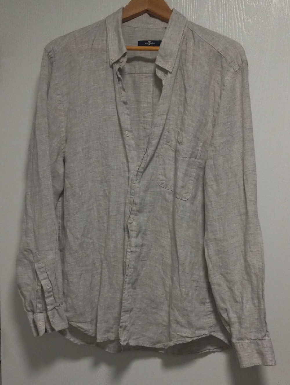 7 For All Mankind Men's Light Gray 100% Linen Button Down Shirt Beach Resort